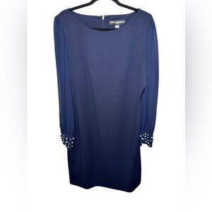 Karl‎ Lagerfeld Paris Scuba Crepe Crew Neck Chiffon Long Sleeve Pearl Cuff SZ 16